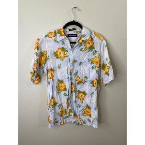 Britches Mens Hawaiian Floral Shirt M Yellow Orange Green White Cotton Blend